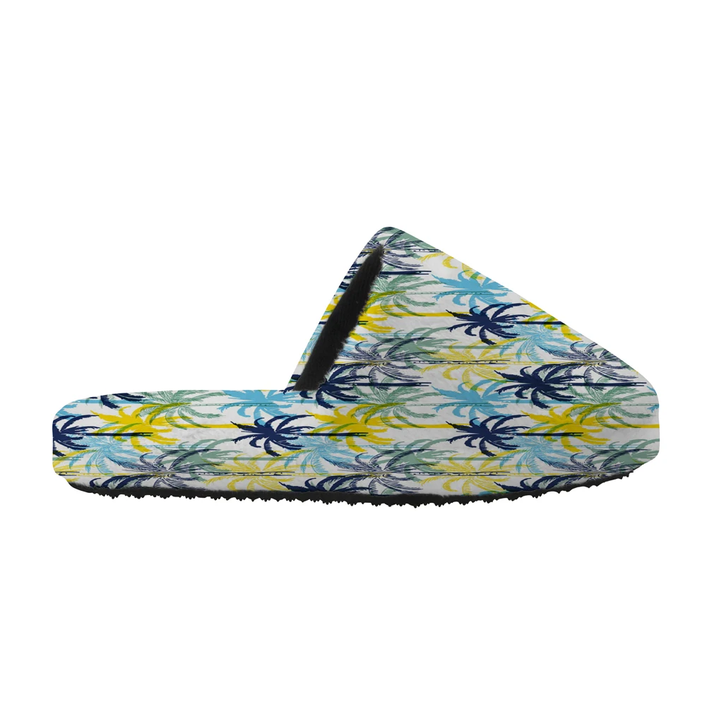 Noisydesigns Winter Men Slippers Hawaiian Coconut Tree Cotton Anti-Slip Bedroom Plush Fluffy Shoes Home Floor Slippe