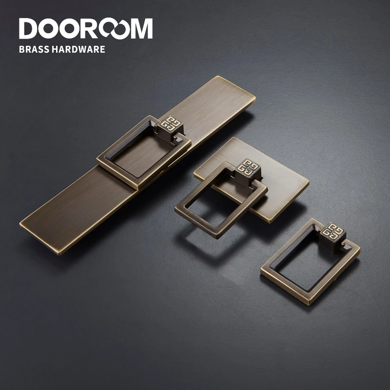 

Dooroom Brass Handles Wardrobe Dresser Cupboard Cabinet Drawer Furniture Pulls Modern New Chinese Square Knobs Black Bronze