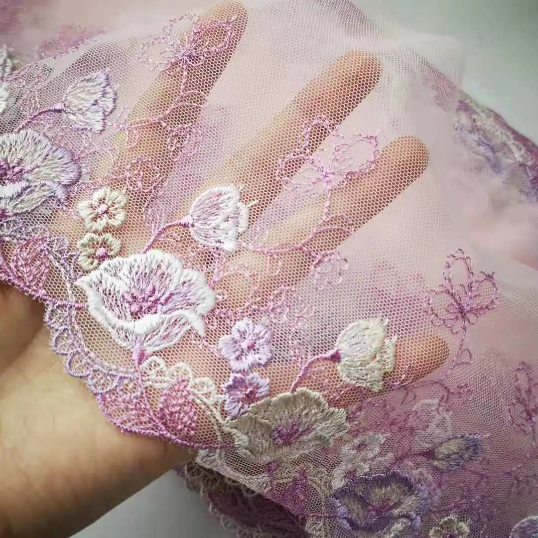 3Yards 15cm wide Purple Polyester Soft Mesh Embroidery Lace Trimmings Dress Accessories Lace Fabric Sewing Crafts Doll Material