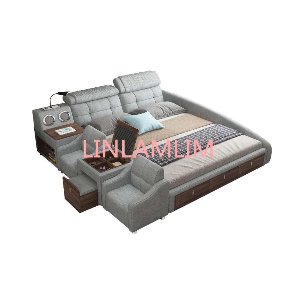 

Smart bed frame camas кровать двуспальная lit beds سرير muebles de dormitorio мебель speaker bluetooth LED USB charging dresser