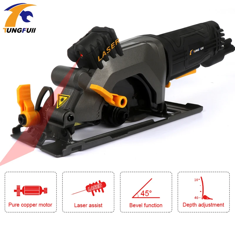 600W DIY Mini Circular Saw with Laser Multifunction Handheld Electric Chainsaw Portable Flip Chip Cutting Machine Woodworking