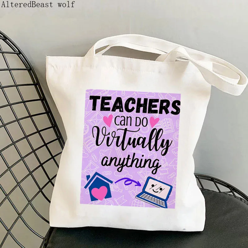 ผู้หญิงกระเป๋านักช้อปครู Vibes Rainbow Essential Harajuku Shopping Canvas Shopper กระเป๋าของขวัญกระเป๋าถือไหล่กระเป๋า