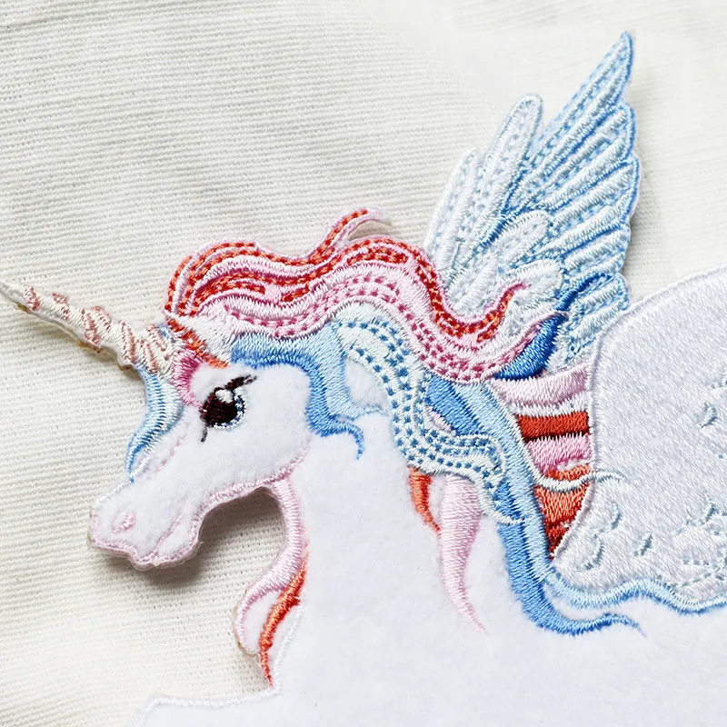 AHYONNIEX 13.5cm x 15cm Fly Unicorn Patches for Clothes Kid Bag Cartoon Iron On Patches for DIY Clothes Large Stick Glue Patch