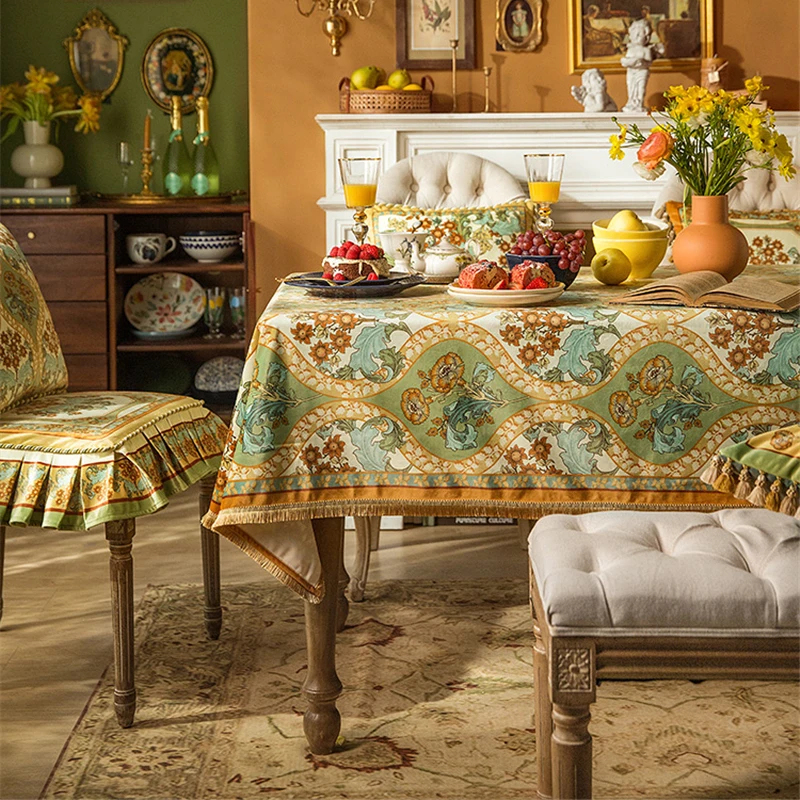 Retro Tablecloth French Romantic Printing Dining-Table Decoration Idyllic Fresh Cover Cloth Rectangular Tablecloth Home Textile