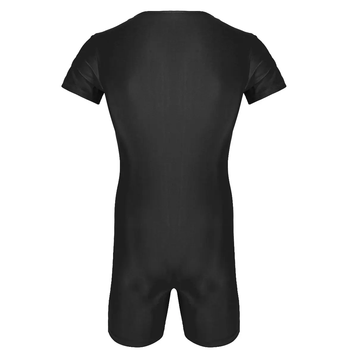 Mens Short Sleeve Zipper Front Leotard Bodysuit One-Piece Dance Gym Workout Jumpsuit Biketard Unitard Wrestling Singlet