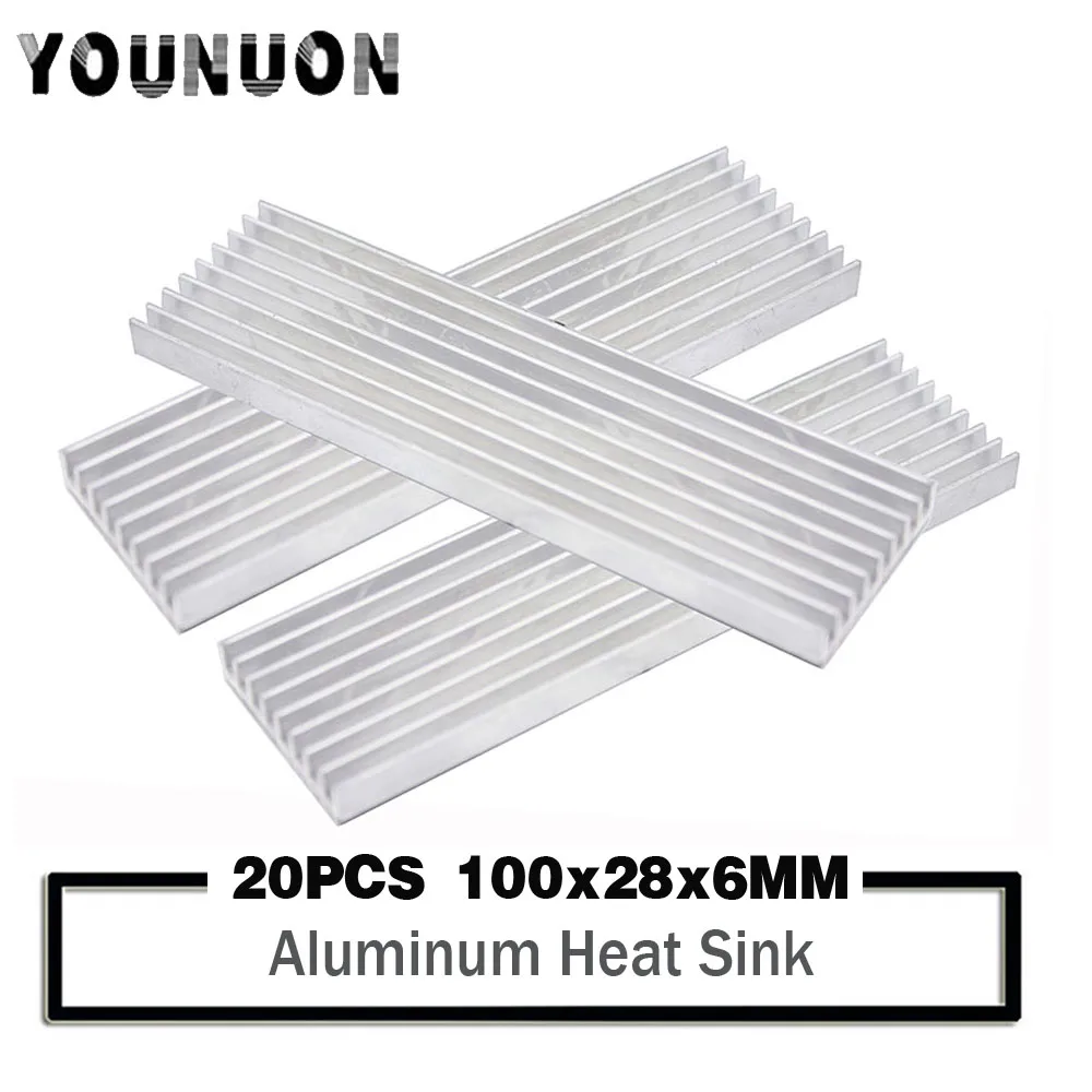 20pcs 100x28x6MM Extruded Aluminum Heatsink For High Power LED IC Chip Cooler Radiator Heat Sink