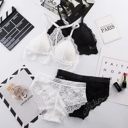Wire Free Bra Set Lace Top Lingerie Sets Soft Women Bralette Tops Cross Back Underwea Bra and Panty Set  Sport Push Up Bilizna