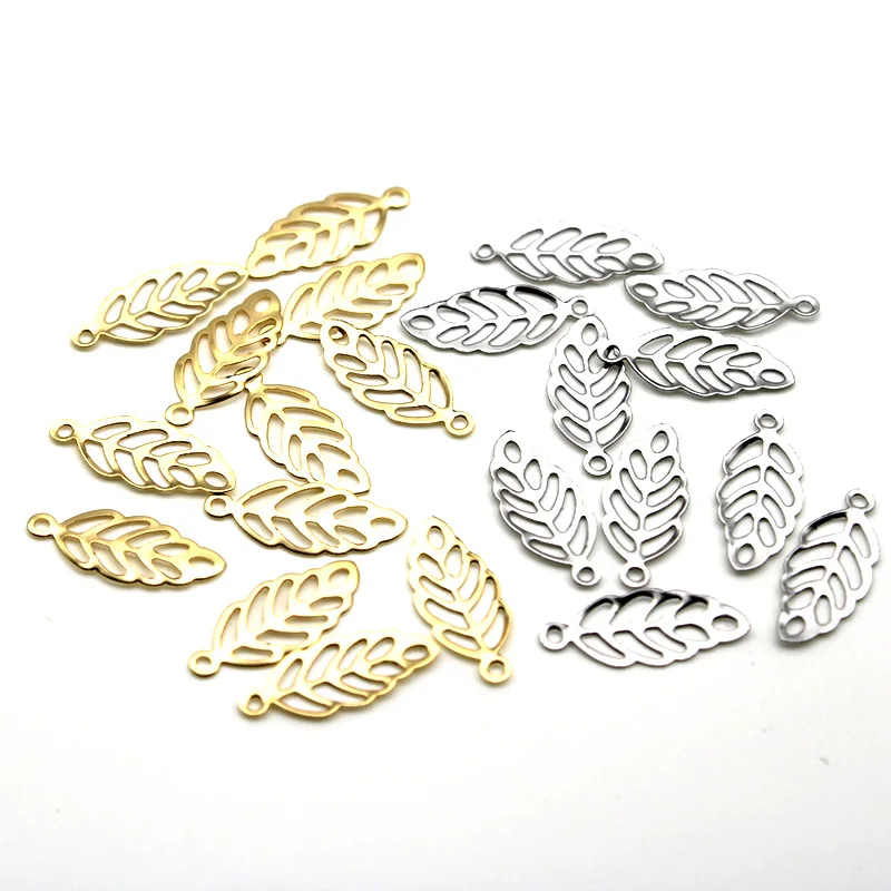

100pcs/lot Stainless Steel Hollow Out Leaves Pendants Charms Gold Color Tree Leaf Charms for Diy Jewelry Making Findings