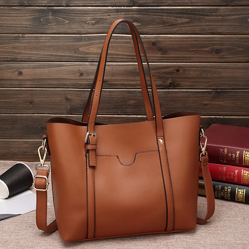 

Women's Tote Bag New Style Soft Leather Fashionable Atmosphere Shoulder Bag Messenger Bag Star Solid Color Oil Wax Women's Bag