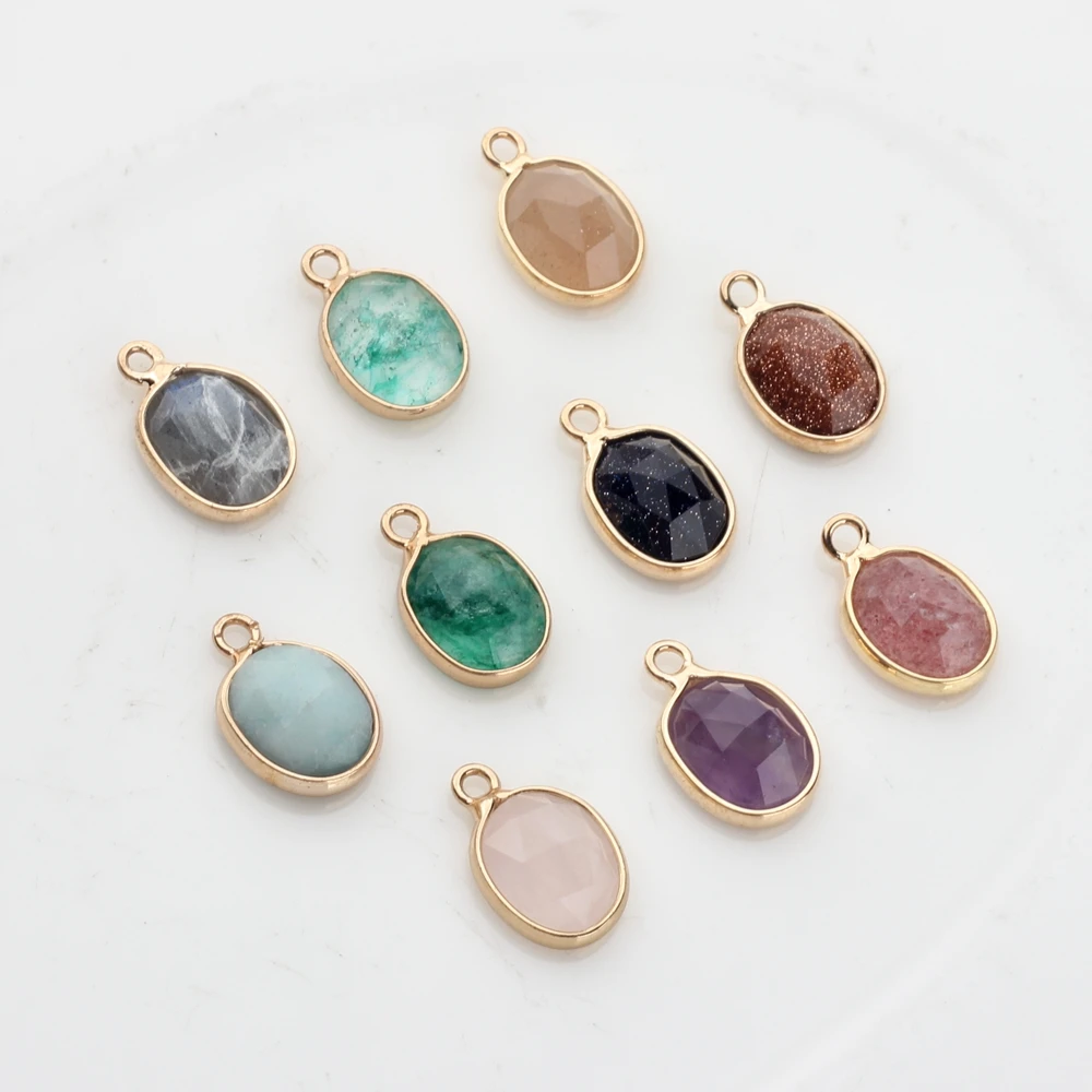 Natural Stone Charms Pendant Oval Shape Faceted Stone Charms For Fashion Jewelry Making DIY Necklace Earrings Gift