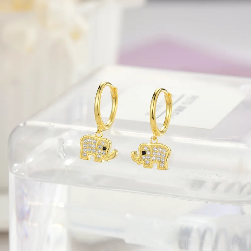 REETI Real 925 Sterling Silver Crystal elephant Earring For Women Making Jewelry Gift Wedding Party Engagement