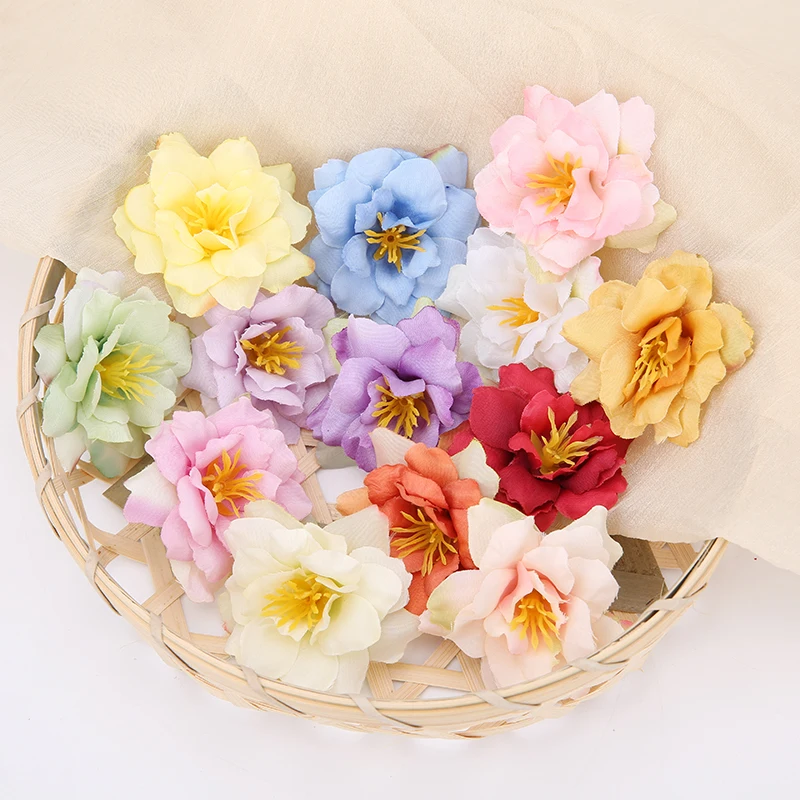 10PCs 5.5cm Artificial Flower Head Silk Rose Orchid For Wedding Decoration Party DIY Wreath Gift Scrapbooking Craft Fake Flower