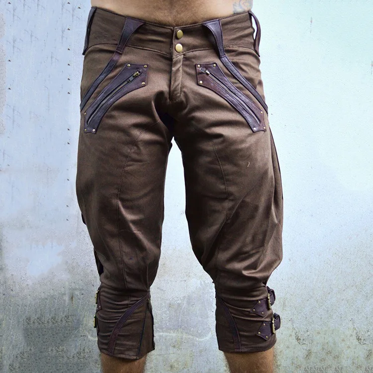 Vintage Calf-Length Pants Men Fall New Mid Waist Zipper Pockets Plus Size Tie Feet Trousers Mens