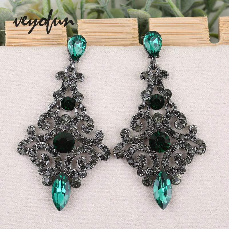 Veyofun High Quality Crystal Rhinestone Drop Earrings Vintage Hollow Party Dangle Earrings Jewelry for Woman Gift New Wholesale