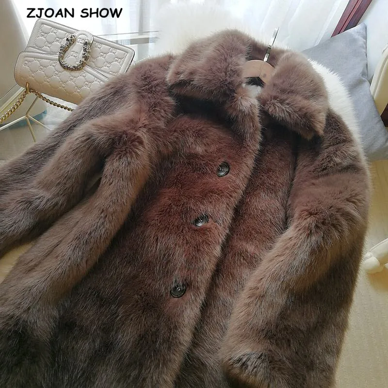 Winter Turn down Collar Lapel Hairy Shaggy Soft Faux Fur Coat Green Women Long Sleeve Furry Fur Warm Jacket Short Outerwear