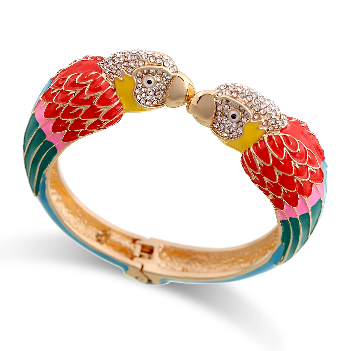 Trendy Double Macaw Heads Enamel Cuff Bracelet Statement Bangle for Women Gold Plated Animal Parrot Bracelet Pulseira 3328