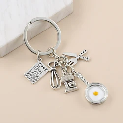 New Cooking Keychain Dinner Key Ring Cook Book Knife And Fork Beater Blender Frying Pan Key Chain Chef Gift DIY Handmade Jewelry