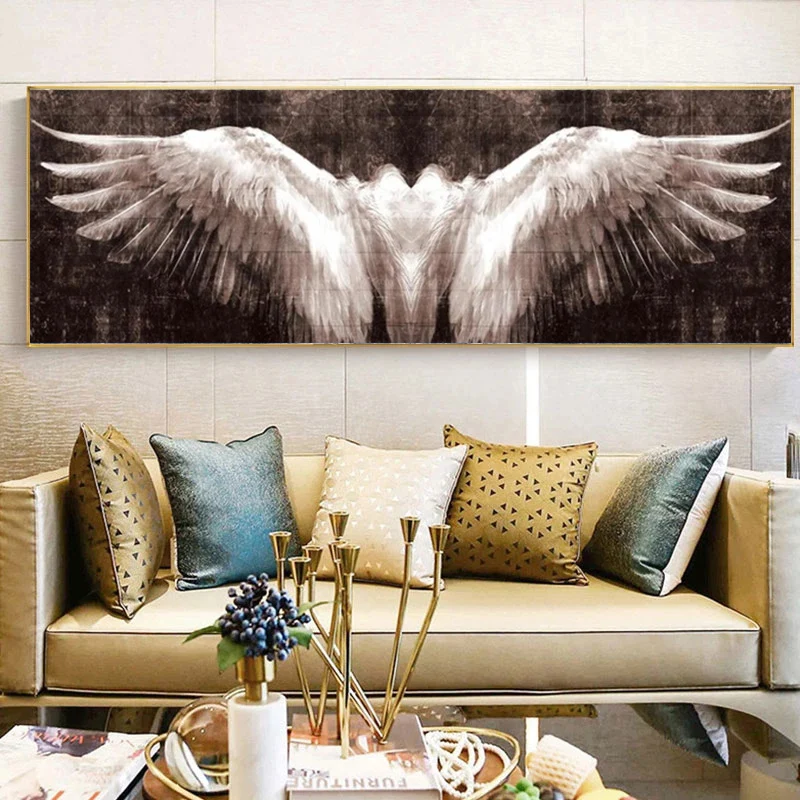 

Retro Black and White Angel Wings Canvas Painting Posters and Prints Abstract Wings Art Pictures for Living Room Decor