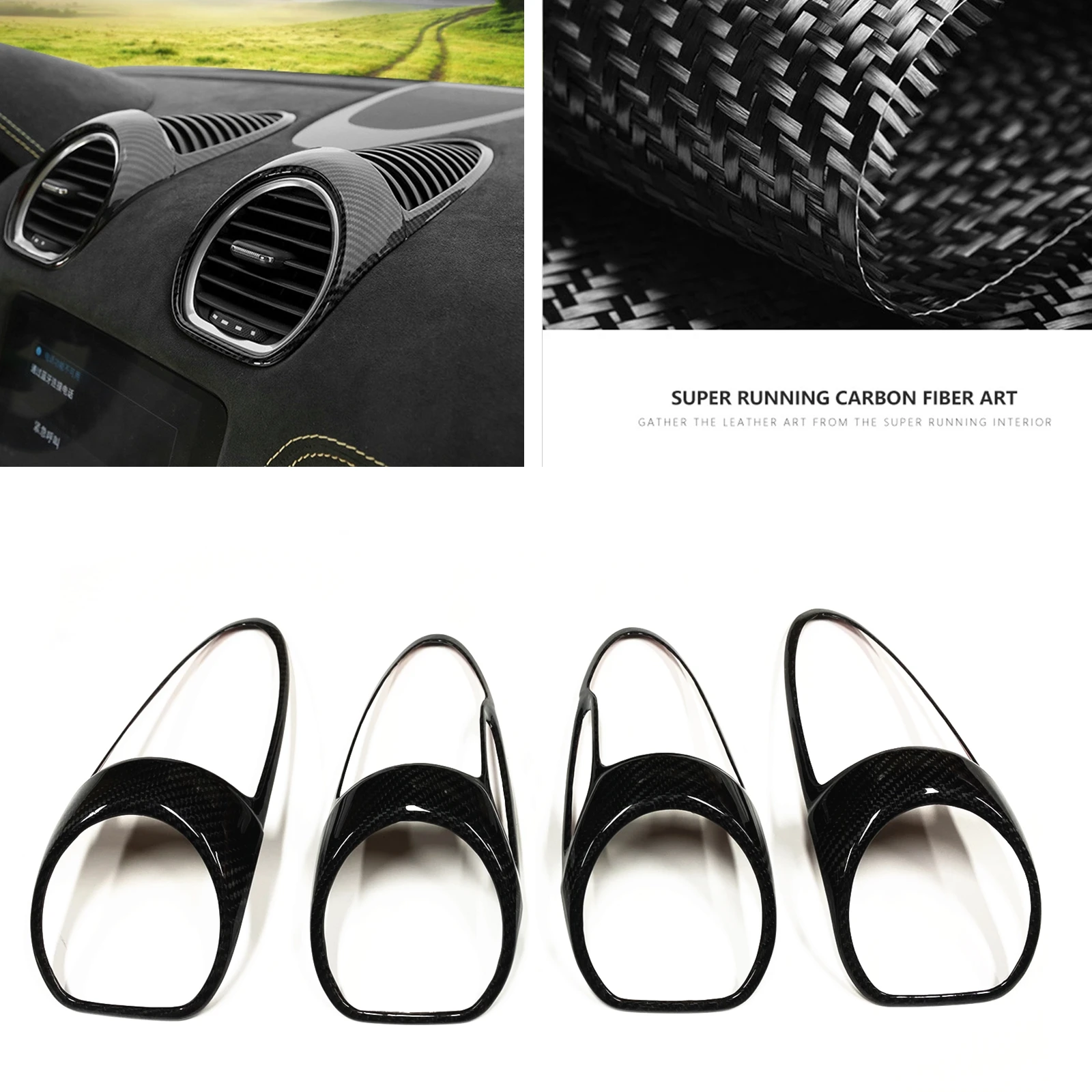 Carbon Fiber Interior Front Air Vent Outlet Trim A/C Conditioning Duct Frame For Porsche 718 911 Boxster Cayman 982 2015-2021