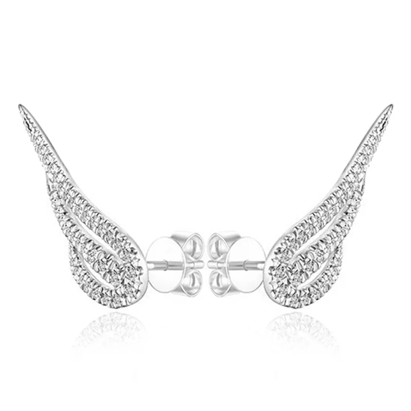 Huitan Dazzling Angle Wings Stud Earrings Women Micro Paved CZ Simple Stylish Female Earrings Daily Wear Party Trendy Jewelry