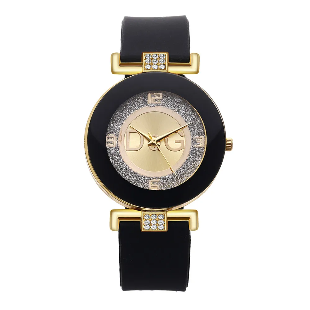 Women\'s Quartz Watches Silicone Strap Simplicity Rhinestone Design Female Casual Wrist Watch Fashion Luxury Brand Black DQG