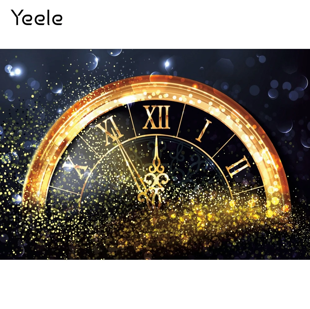 Yeele Gold Light Bokeh Clock New Year's Countdown Photography Backdrops Photographic Decoration Backgrounds For Photo Studio