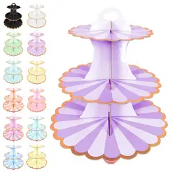 3-Tier Round Cardboard Cupcake Stand Dessert Tower Treat Pastry Cake Serving Platter Food Display Birthday Wedding Party Supplie
