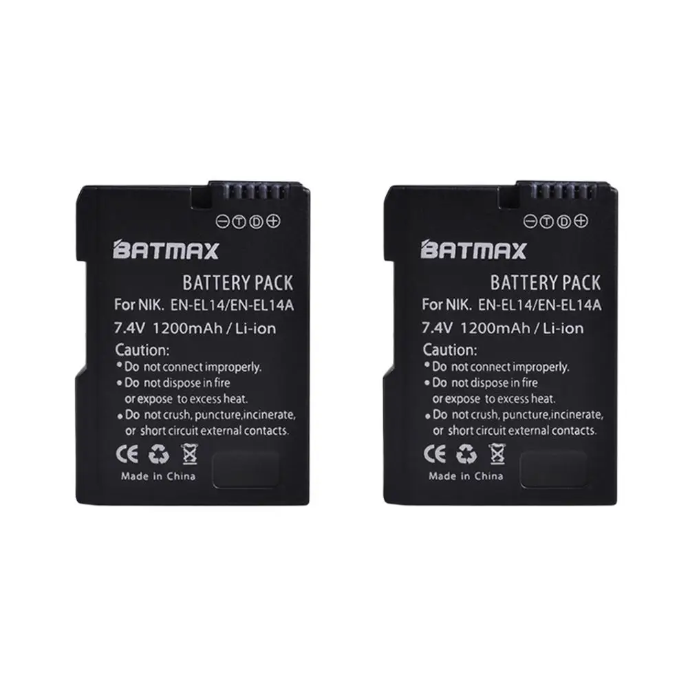 2Pcs EN-EL14 EN EL14 EN EL14a Battery + LED Built in USB Charger for Nikon D3500, D5600, D3300, D5100, D5500, P7100,P7700 P7800