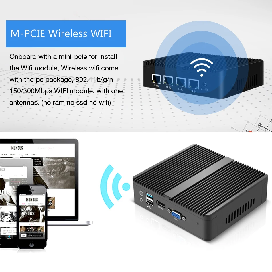 Fanless Mini PC 4 Gigabit Windows 7/8/10 Intel Celeron J4125 J1900 N2830 4*LAN Firewall Router 4*RJ45 Wifi Industrial Computador