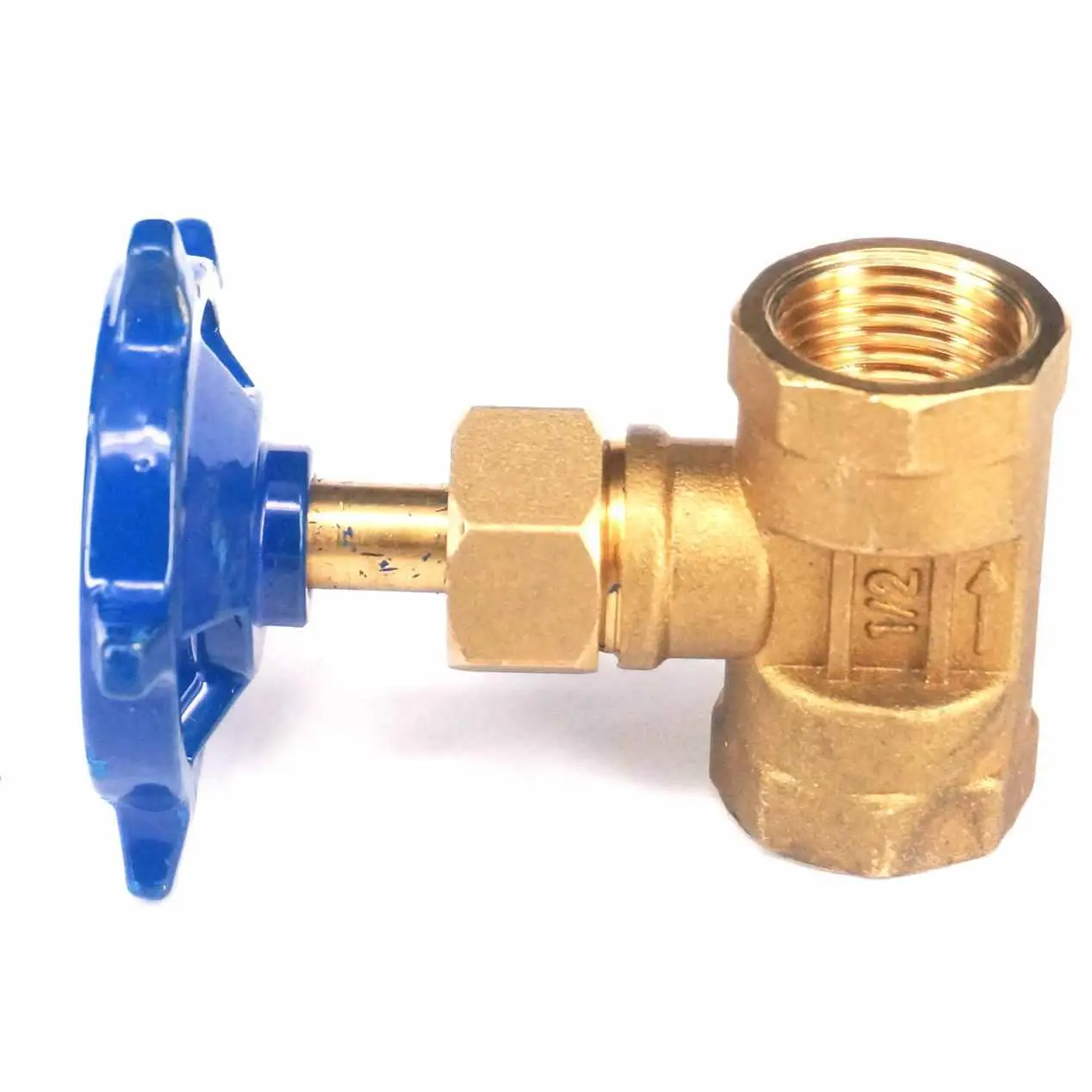 3/8 "1/2" BSP gwint żeński równy prosty mosiężny zawór iglicowy niebieski uchwyt