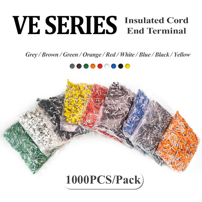 

1000pcs/Pack Insulated Ferrules Terminal Block Cord End Wire Connector Electrical Crimp Terminator E0508 E7508 E1008 E1508 E2508