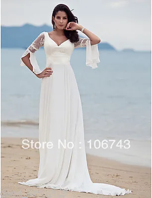 Cinderella Jurk 2021 Nieuwe Stijl Hot Koop Sexy Bruiden Strand Kant V-hals Custom Drie Kwart Mouwen Bridal Gown Trouwjurken