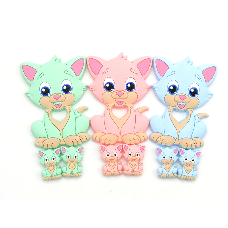 LOFCA Cat Silicone Beads 5pcs BPA Free Baby Teething Bead Teething Beads Food Grade Nursing Chew Silicone Beads Baby Teether
