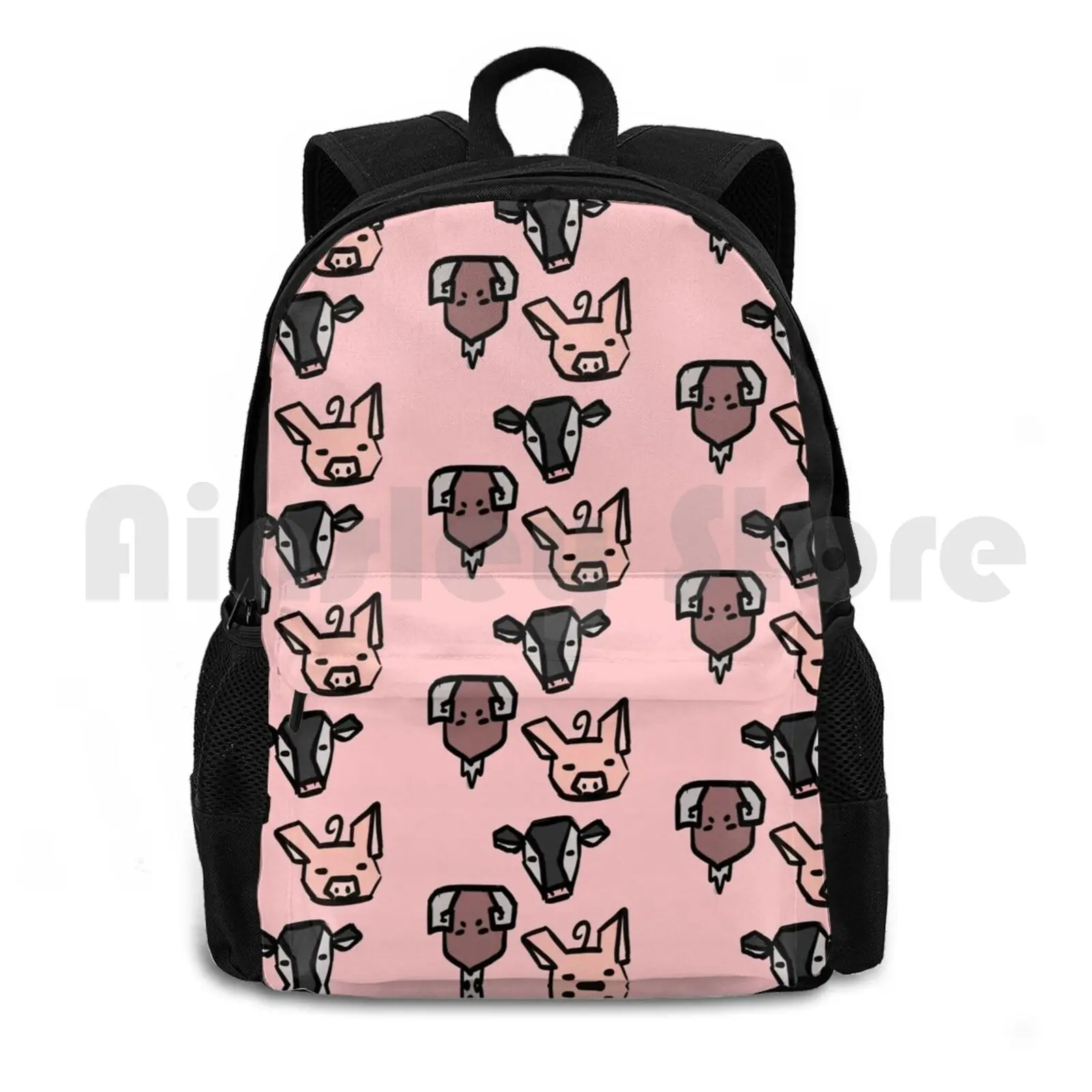 

Simplistic Farm Animals Outdoor Hiking Backpack Waterproof Camping Travel Farm Animal Pig Cow Ram Cute Line Art