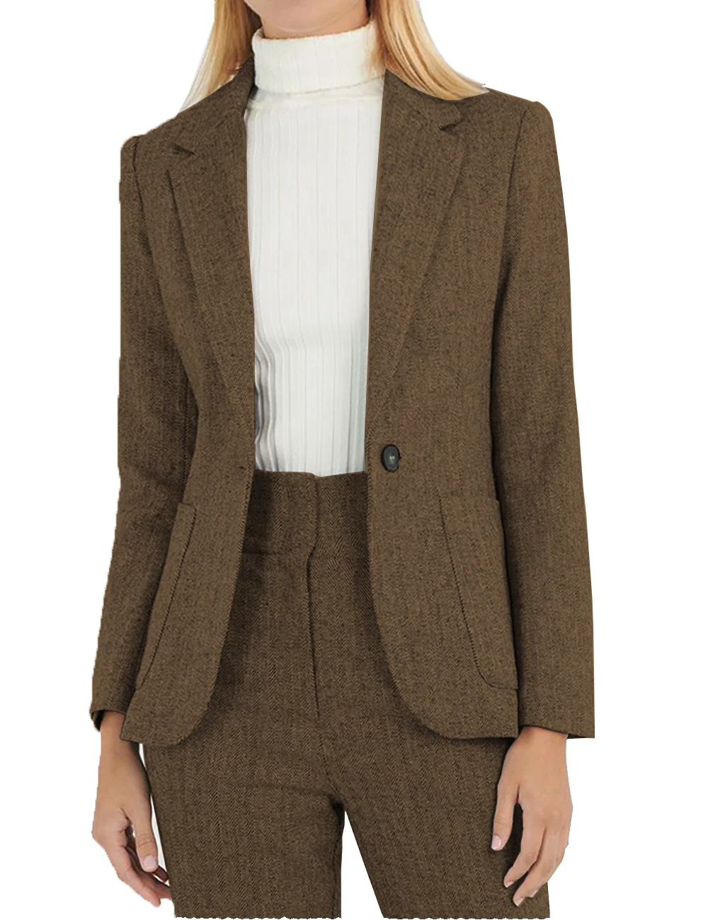 

Autumn Suit for Women 2 Pieces Outfit Tweed Wool Houndstooth Lady Casual Suit