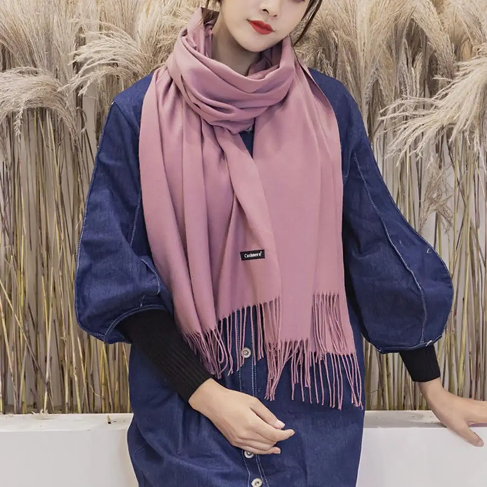 2021 Unisex Long Shawl Women Men Stylish Winter Warm Solid Imitation Cashmere Thicken Tassel Long Scarf Blanket for Outdoor