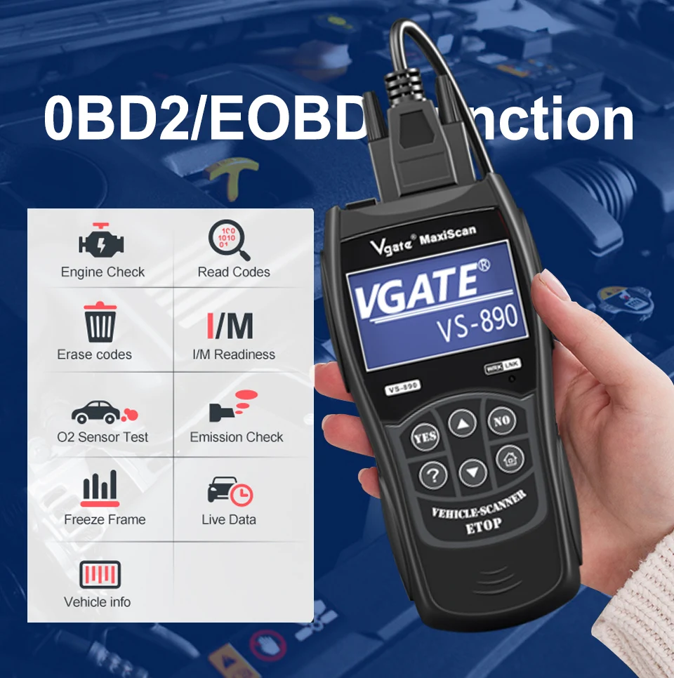 

Professional OBD2 Scanner Diagnostic Tool Vgate VS890 OBD II Code Reader Anto Scanner Check Enginelight Tools Multi-Languages