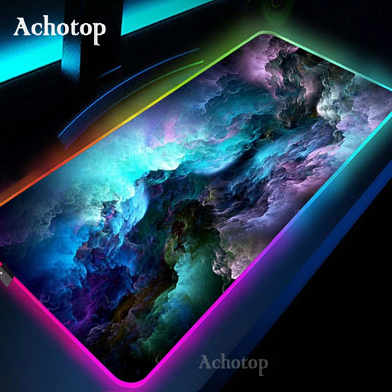 colorido luminoso rgb gaming mouse pad azul roxo nuvem espaco desktops para computador mesa notbook para csgo dota2 lol gamer pad 01