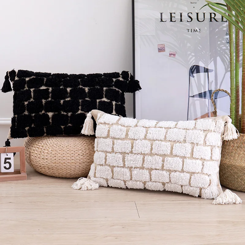 

Moroccan Style Tassels Tuft Cushion Cover Nordic Boho Style Geometric Handmade Pillow Case Room Sofa Decor Throw Pillowcase