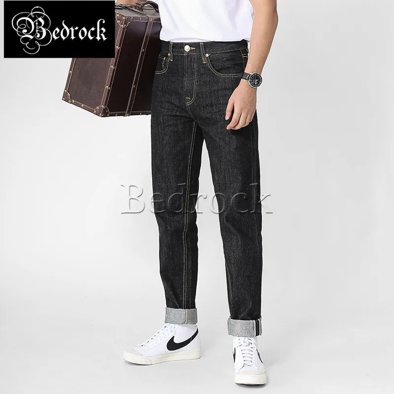 MBBCAR 14oz clássico simples ourela jeans fino ajuste Raw Denim jeans confortável lavado jeans vintage casual lápis calças 7313