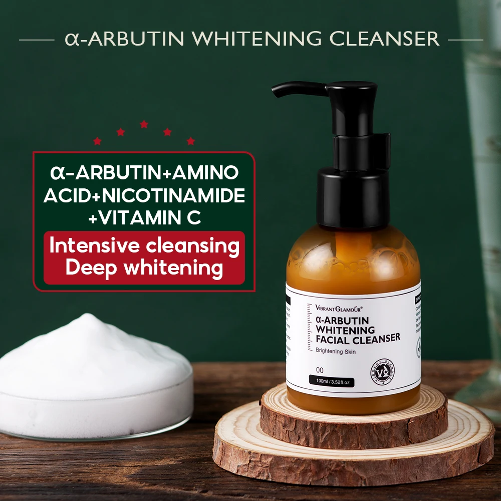 VIBRANT GLAMOUR Arbutin Whitening Facial Cleanser Vitamin C Deep Cleansing Brighten Reduces Wrinkles Dark Spots Skin Care 100g