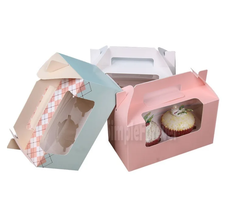 500pcs Hot Sale 2 Lattice Cupcake Box Portable Muffin Box with Window