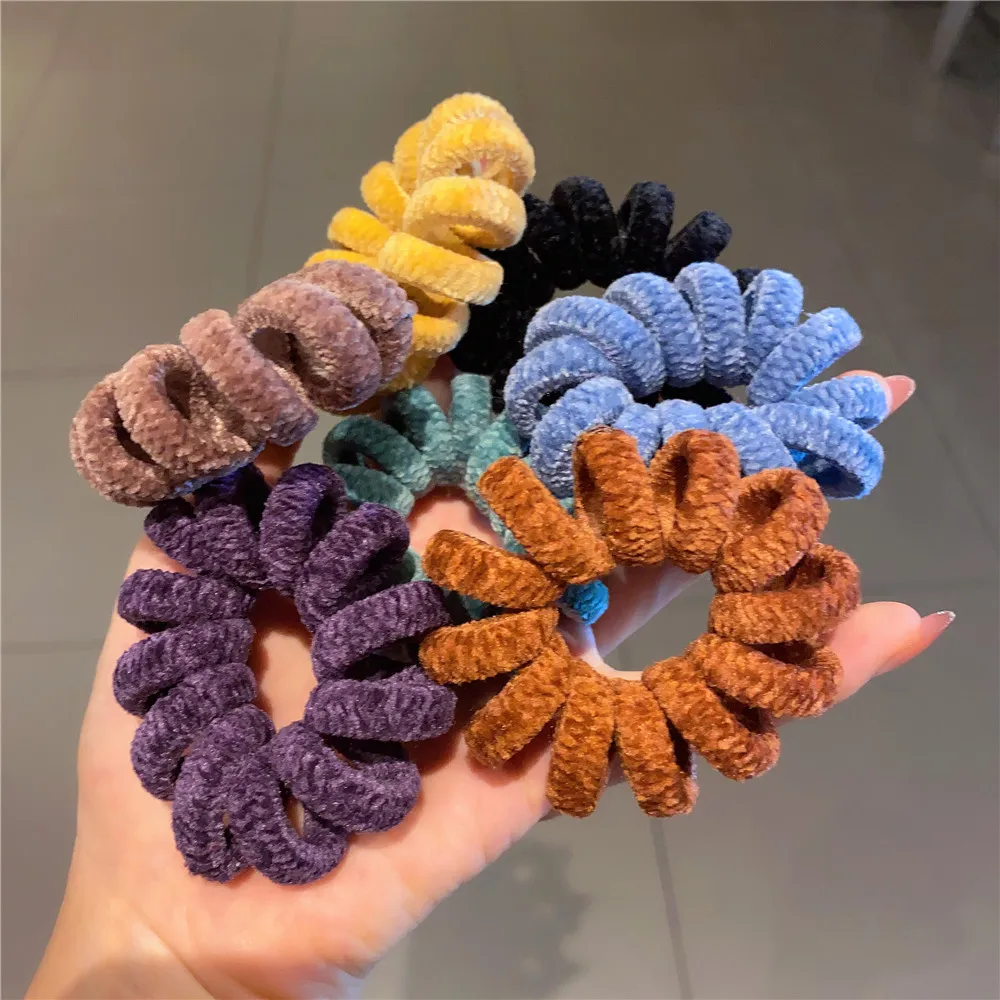 Furry Chenille Phone Cord Hair Tie Winter Warm Large Size Spiral Shape Rubber Telephone Wire Elastic Hair Band Women Accessories