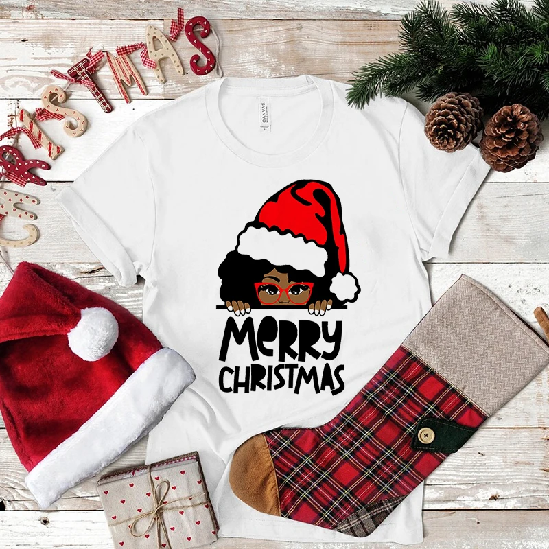 Cute Kawaii Love Christmas T Shirt Melanin Queen Black Girl T-Shirt Short Sleeve T-Shirts Vintage Harajuku Tee Top