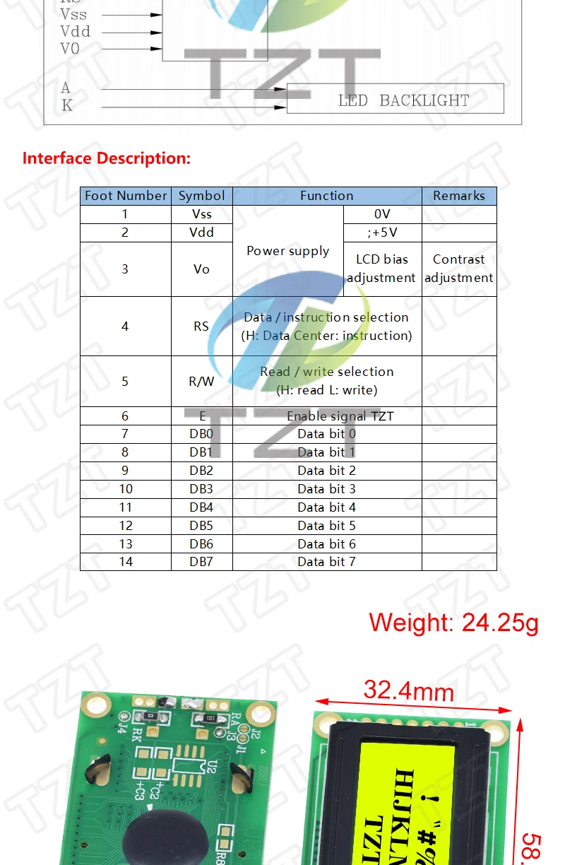 TZT LCD1602 LCD 1602 LCD2004 LCD 2004 LCD12864 LCD0802 Modul Blau Grüner Bildschirm 16x2 20X4 Zeichen LCD-Anzeigemodul HD44780 – Detail 2