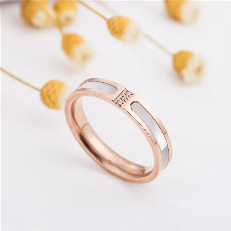 18KGP Rose Gold Color Titanium Steel Seashell Couple Rings Necklace Earrings Bracelet Women Fashion 316L Stainless Jewelry sets