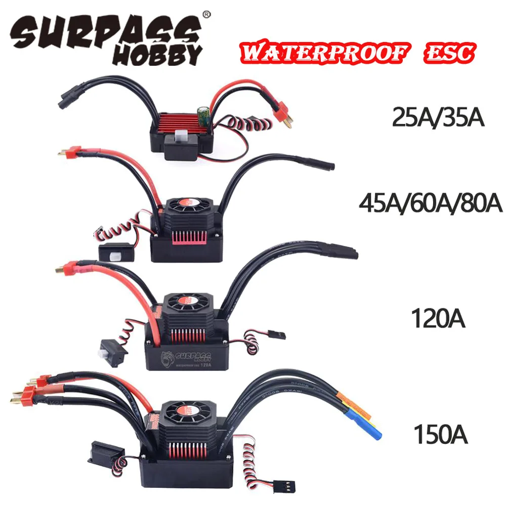 Waterproof ESC 35A 45A 60A 80A 150A 120A for Traxxas HSP HPI 1/8 1/10 1/12 RC Monster Redcat Volcano EPX Blackout XTE Buggy