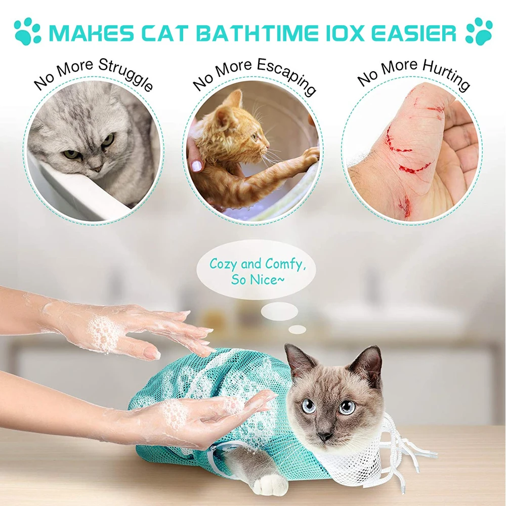 Borsa da bagno regolabile di quarta generazione Cat Shower Mesh Net Bag Kitten Bath Bag Grooming Kitty Wash Bag Pet Nail trim Ear Clean