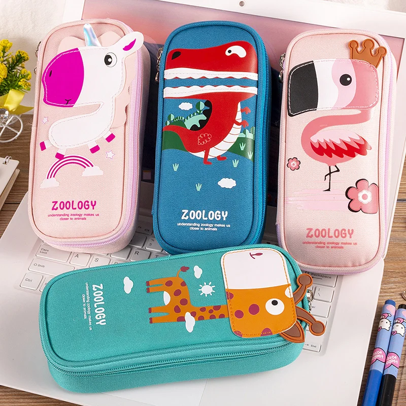 Cartoon Unicorn Flamingo Animal Pencil Case Large Capacity School Student Stationery Pen Bag Box Storge Cute Gifts Supplies