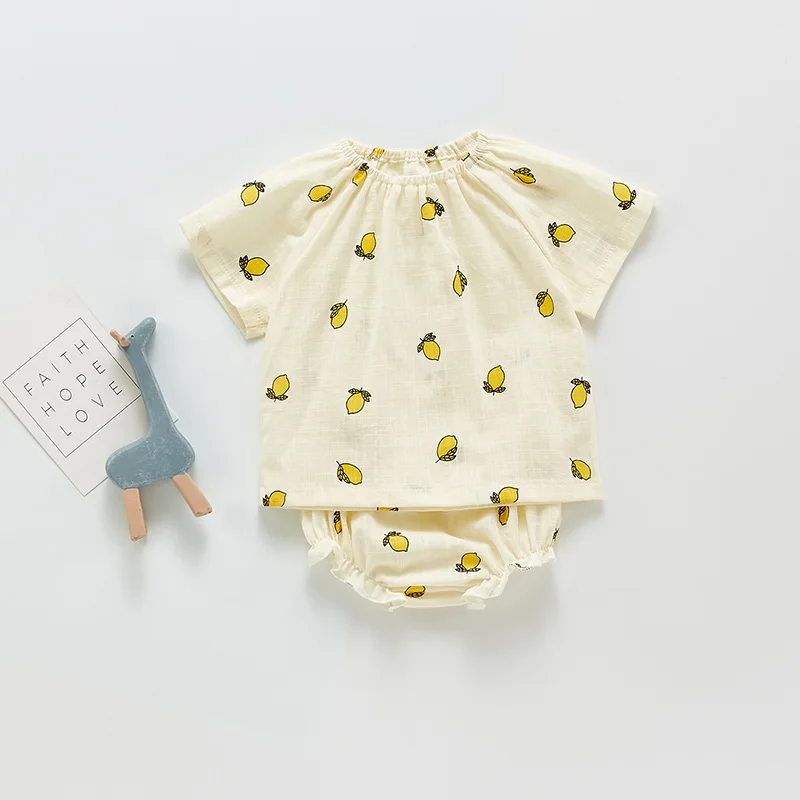 MILANCEL Baby Bodysuits Lemon Print Toddler One Piece Infant Cherry Jumpsuits Newborn Clothes